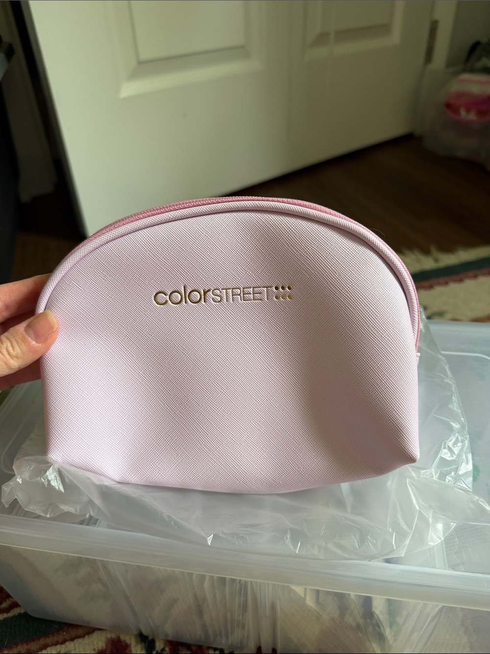 Color Street Light Pink Cosmetic Pouch with Gold Logo